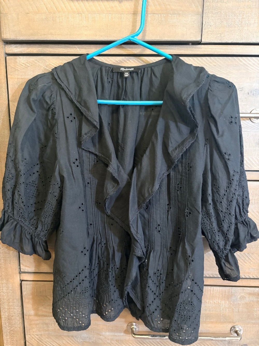 Madewell eyelet button down blouse black XXS